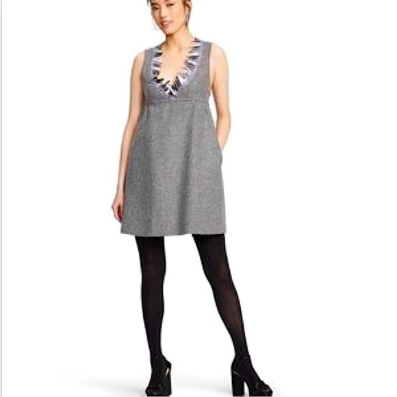 EUC ANNA SUI GRAY TWEED SEQUIN MINI DRESS S - Picture 2 of 9